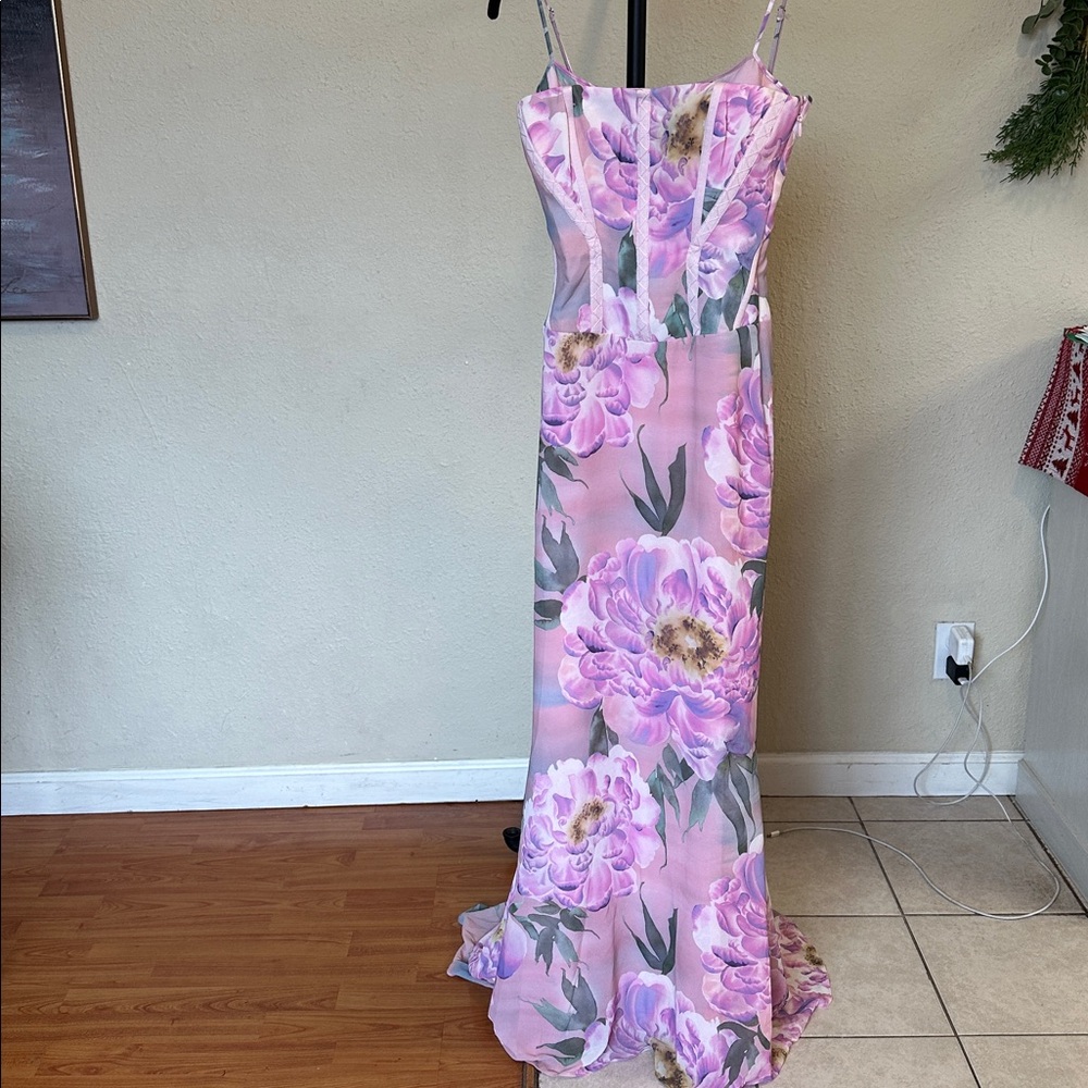 House of CB Antonia Pink Floral Corset Maxi Dress NWOT size XS Tall - Picture 8 of 16